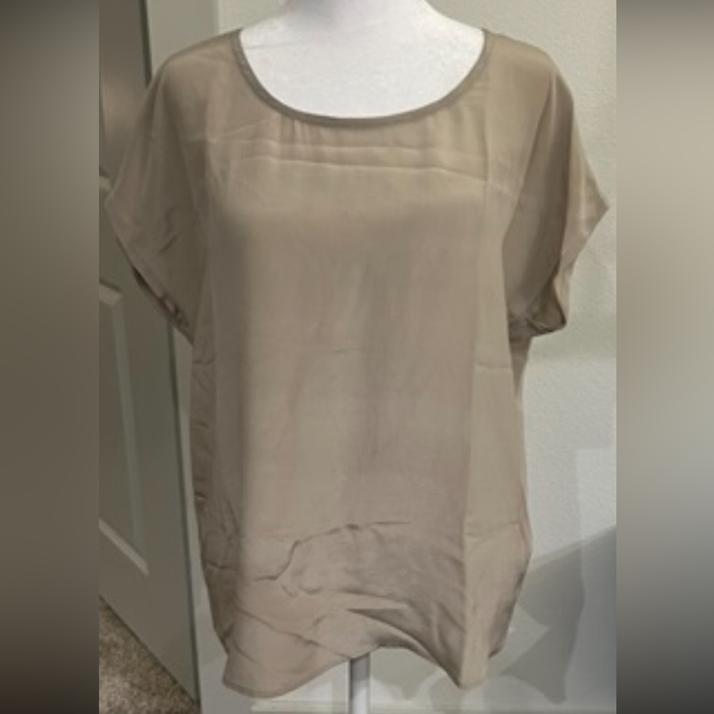American Vintage SILK Tan Cap Sleeve Blouse Relaxed Boxy Style